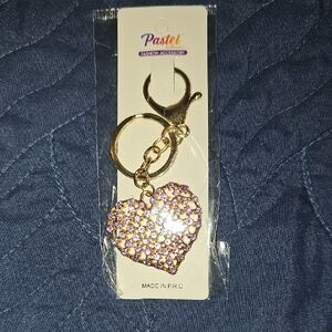 Pastels Heart Keychain with Purple and Gold Sparkle